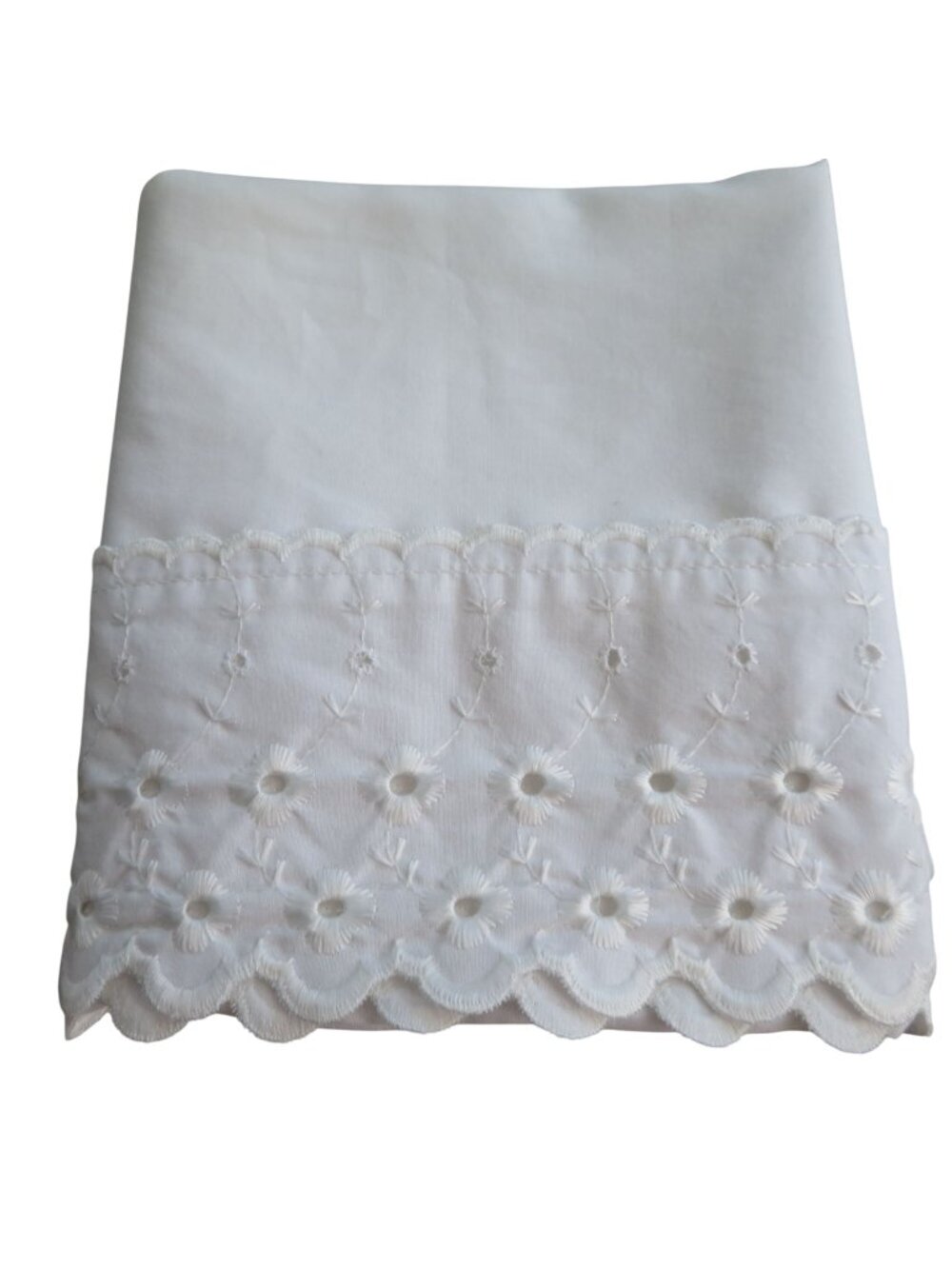 Vintage Martex White Standard Pillowcase 1 Eyelet Embroidery Hem Made In USA